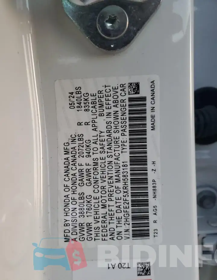 2HGFE2F5XRH583181 Photo# 13