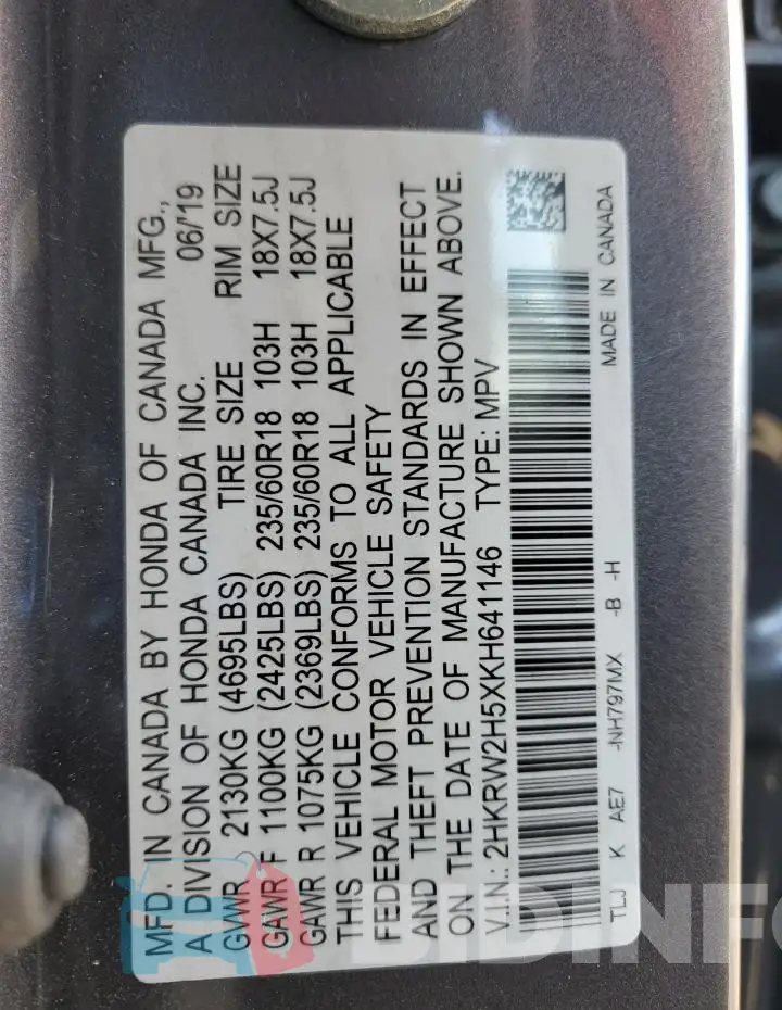 2HKRW2H5XKH641146 Photo# 14