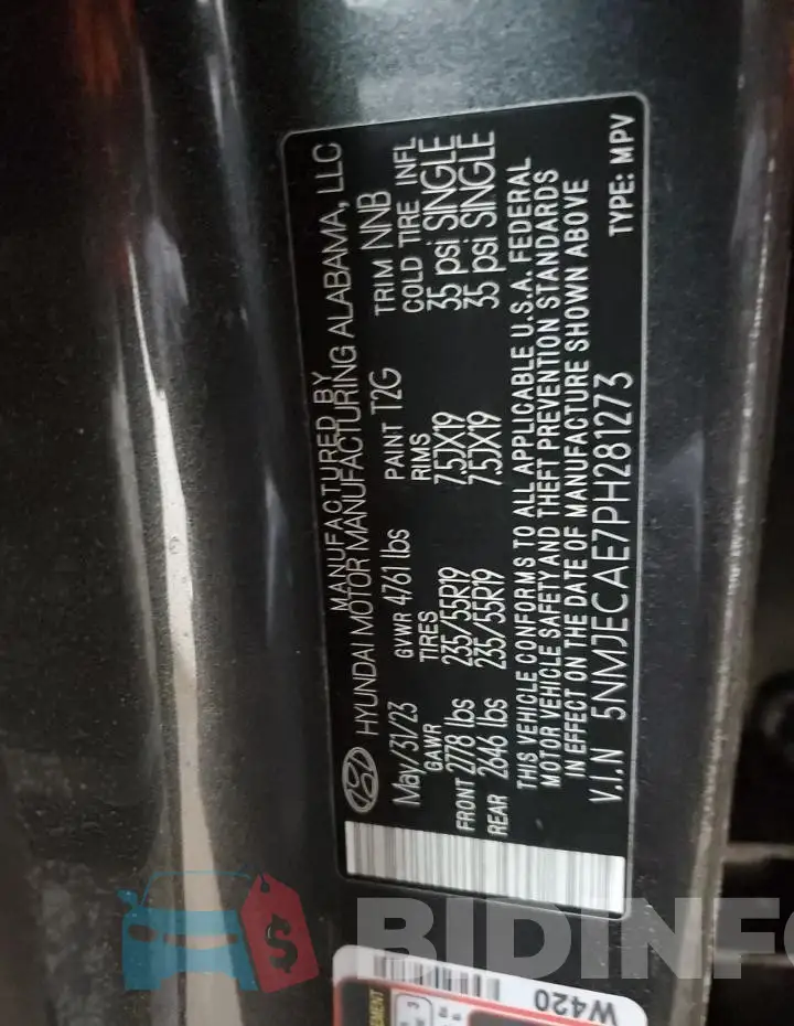 5NMJECAE7PH281273 Photo# 14