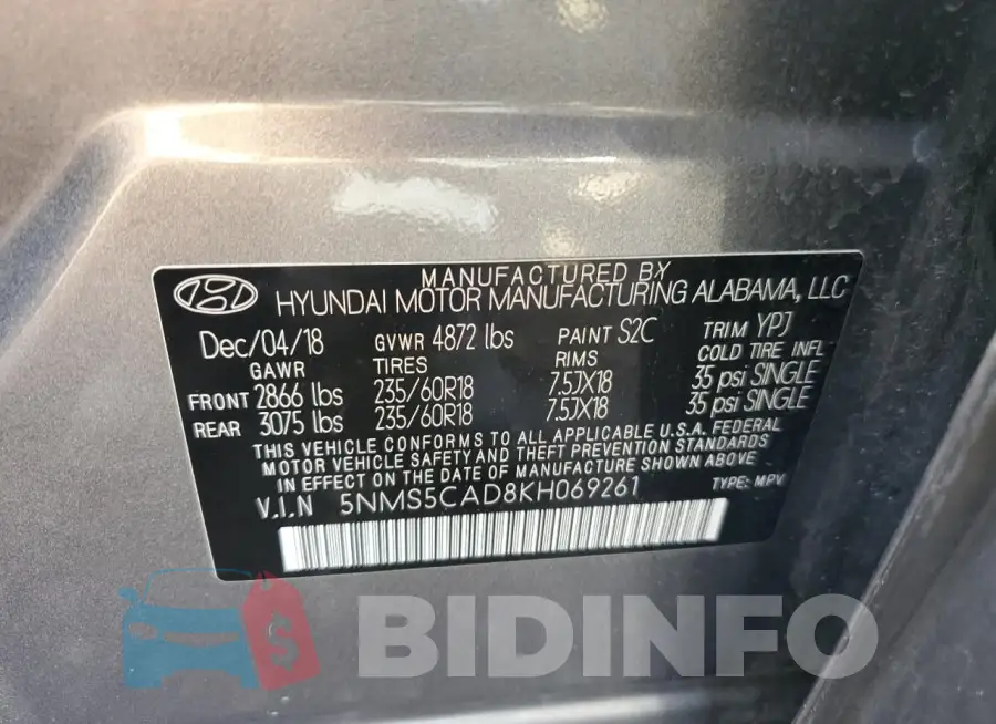5NMS5CAD8KH069261 Photo# 12