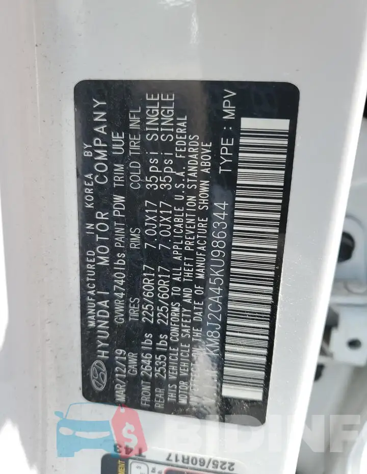 KM8J2CA45KU986344 Photo# 13