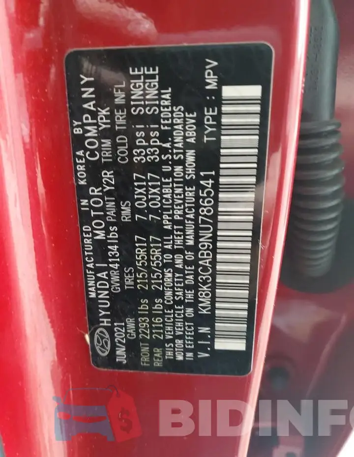 KM8K3CAB9NU786541 Photo# 14