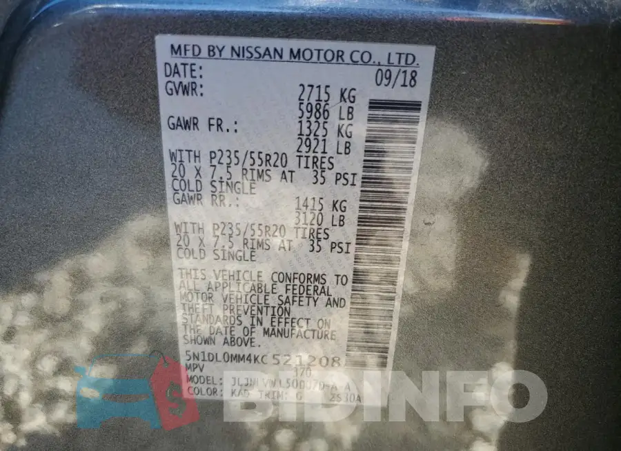 5N1DL0MM4KC521208 Photo# 13