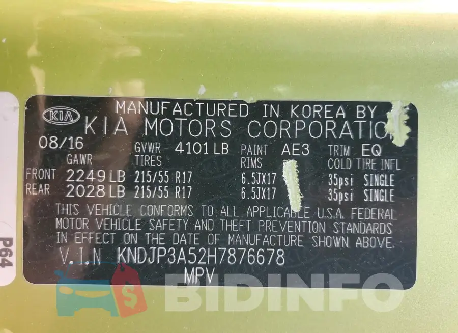 KNDJP3A52H7876678 Photo# 12