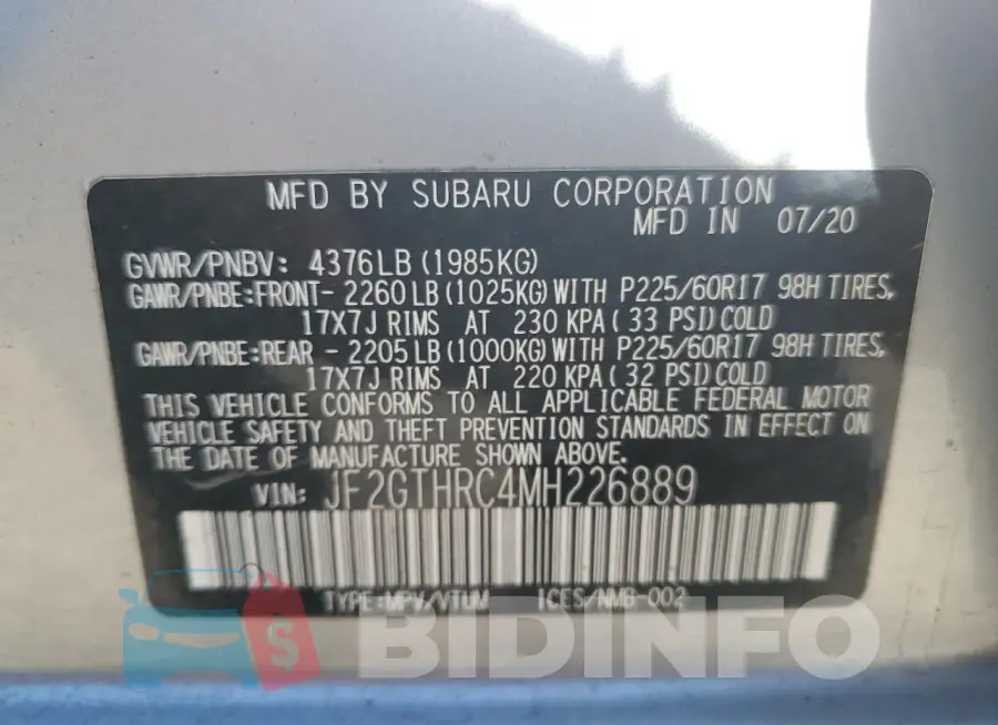 JF2GTHRC4MH226889 Photo# 14
