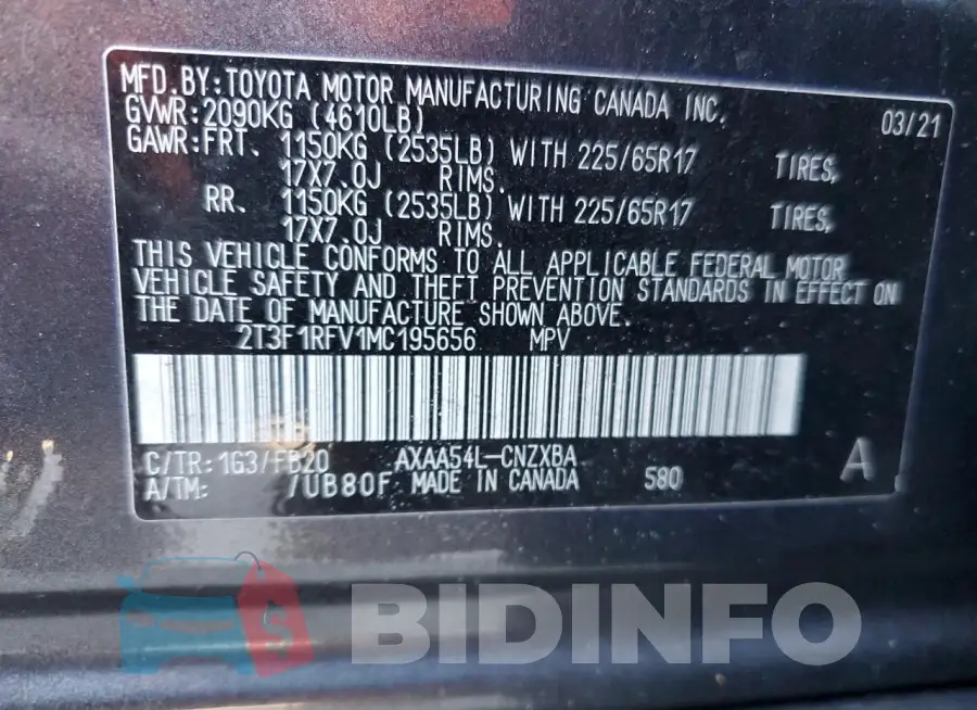 2T3F1RFV1MC195656 Photo# 13