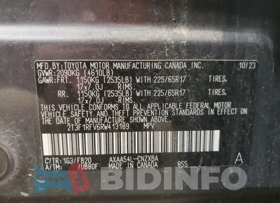 2T3F1RFV6RW413189 Photo# 14