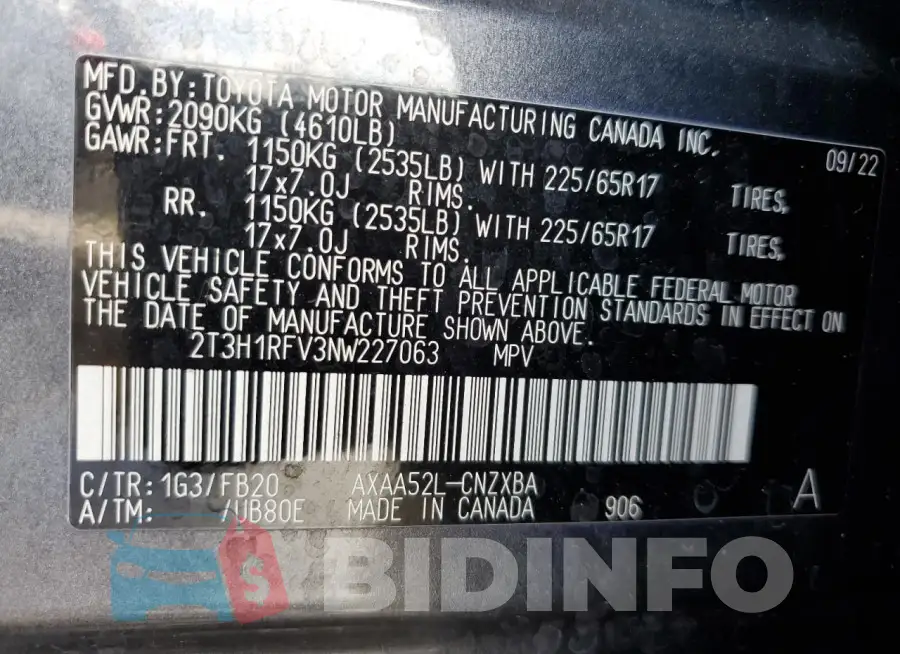 2T3H1RFV3NW227063 Photo# 14