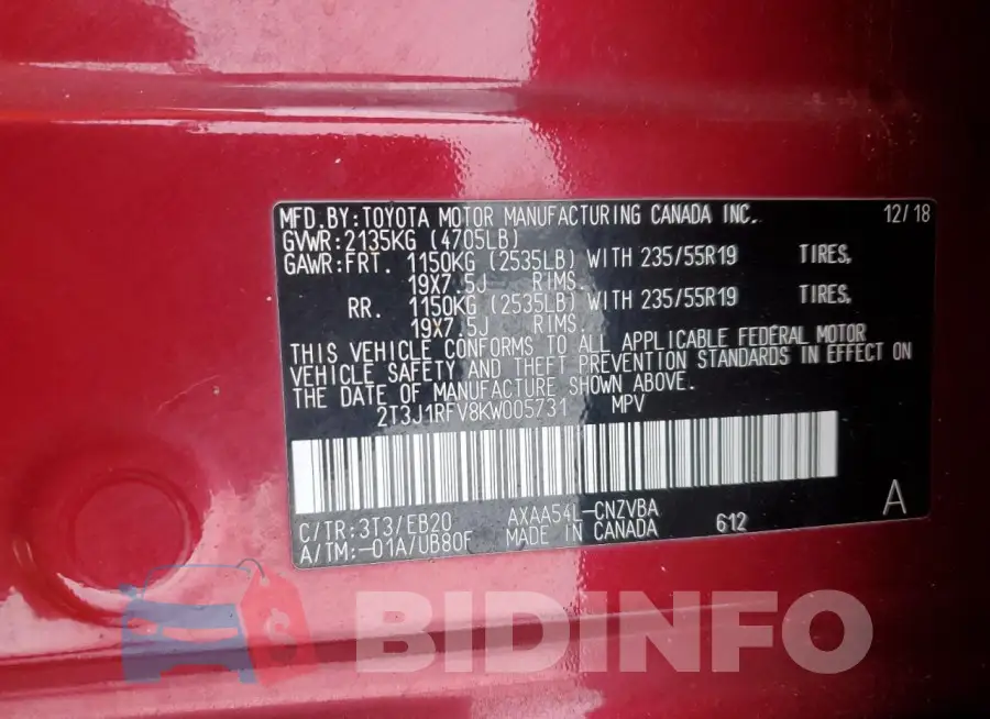 2T3J1RFV8KW005731 Photo# 12