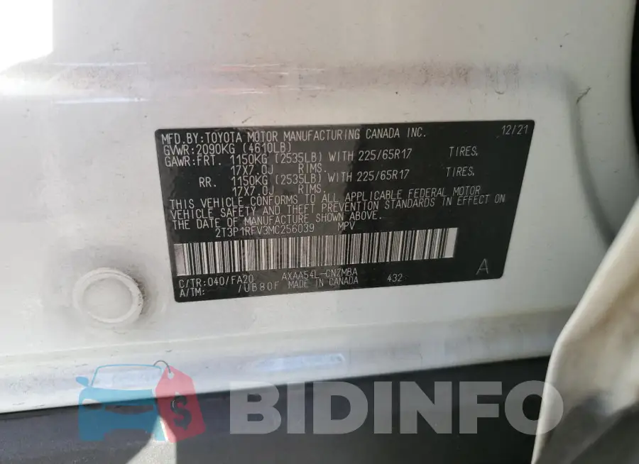 2T3P1RFV3MC256039 Photo# 13