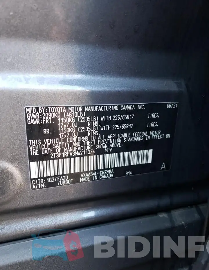 2T3P1RFV3MW211374 Photo# 13