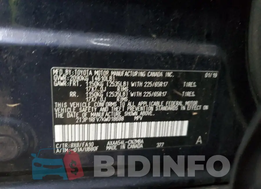 2T3P1RFV7KW018688 Photo# 12