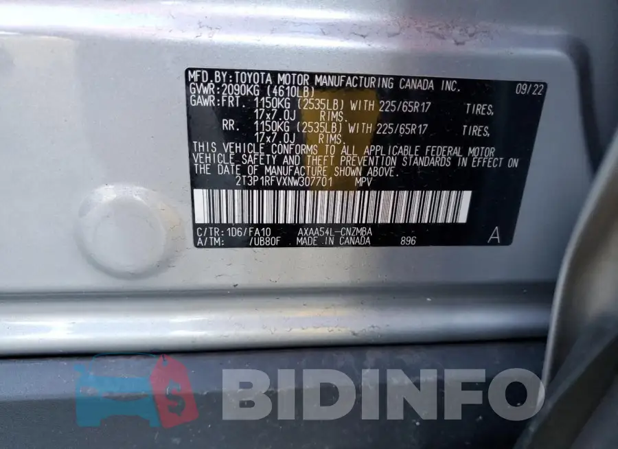 2T3P1RFVXNW307701 Photo# 13