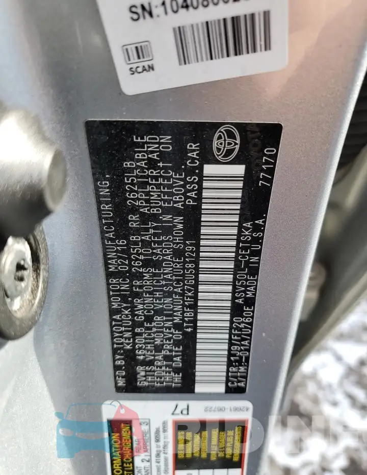 4T1BF1FK7GU581291 Photo# 12