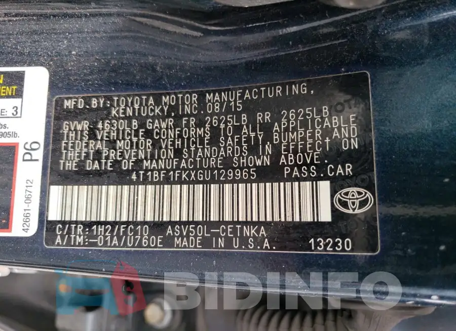 4T1BF1FKXGU129965 Photo# 13