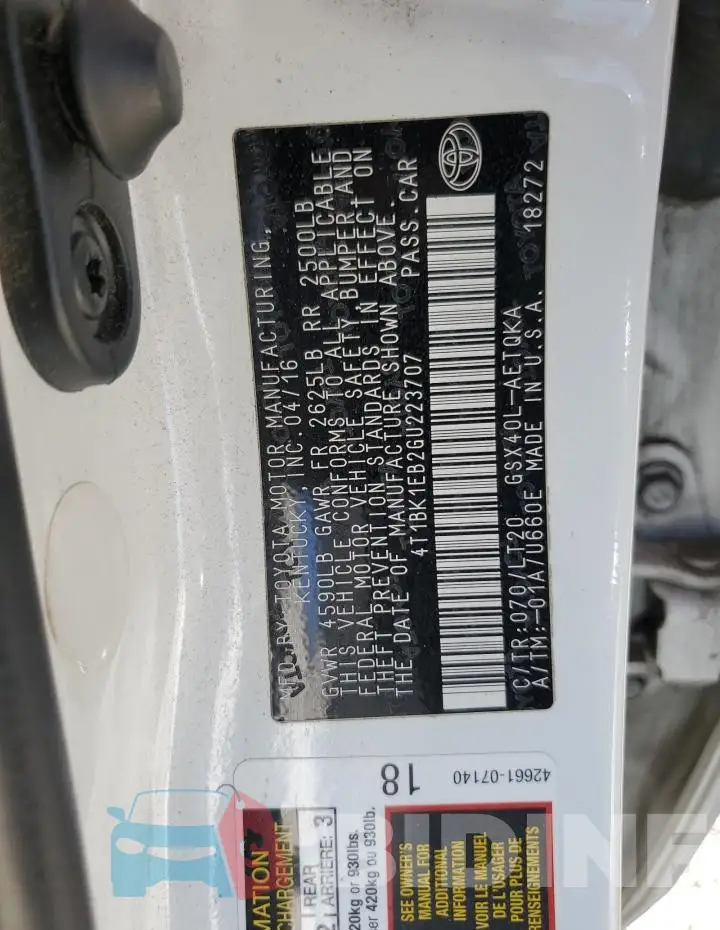 4T1BK1EB2GU223707 Photo# 13