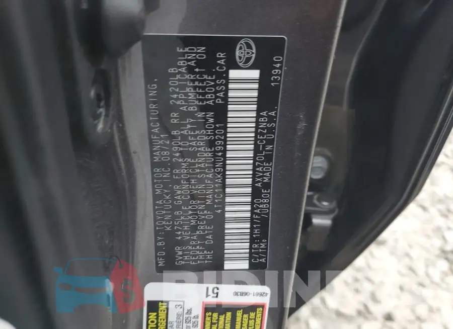 4T1C11AK9NU499201 Photo# 12