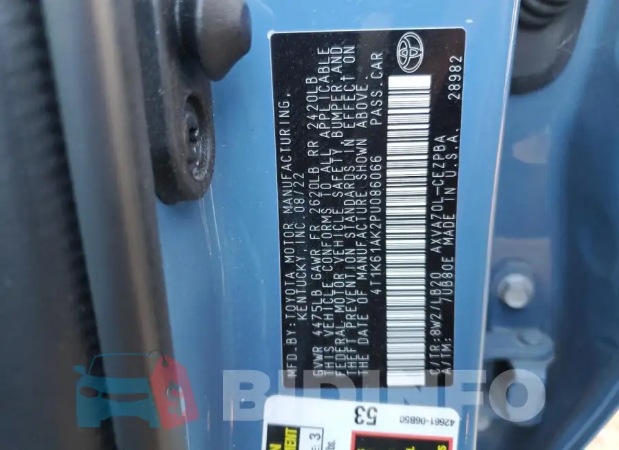 4T1K61AK2PU086066 Photo# 12