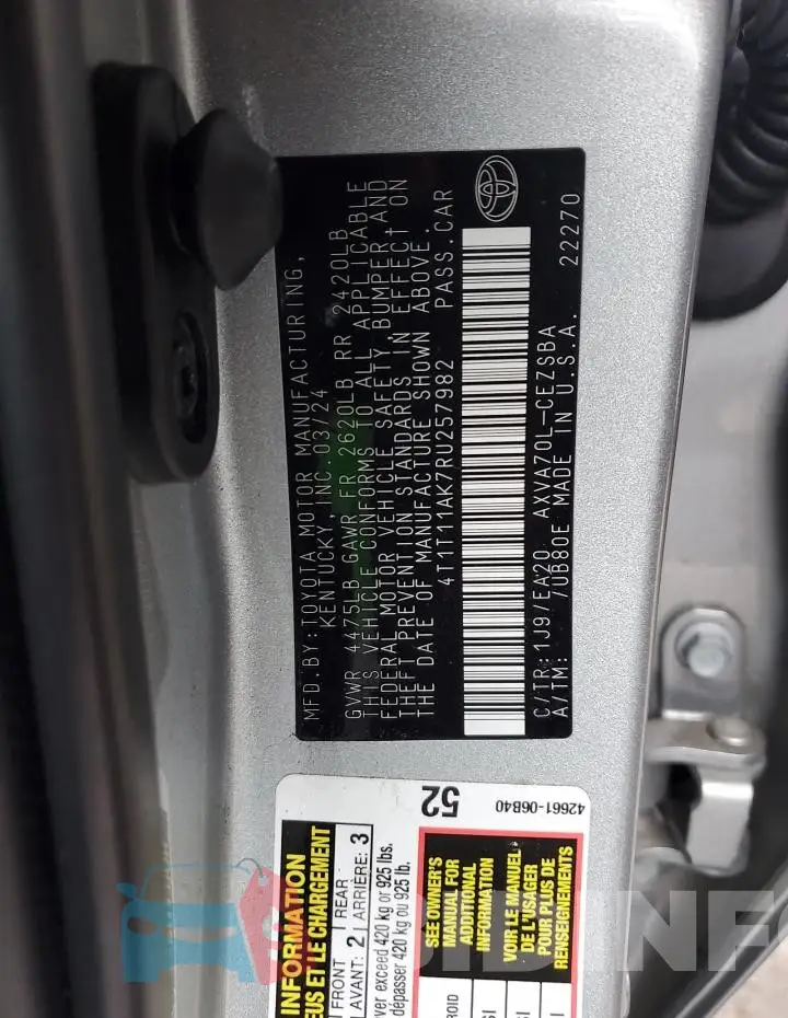 4T1T11AK7RU257982 Photo# 12