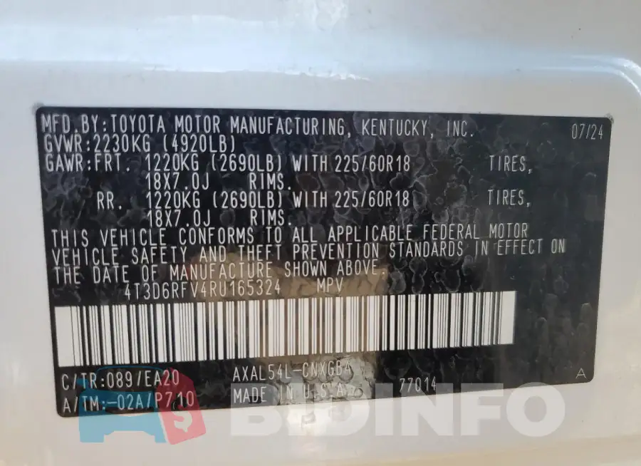 4T3D6RFV4RU165324 Photo# 12