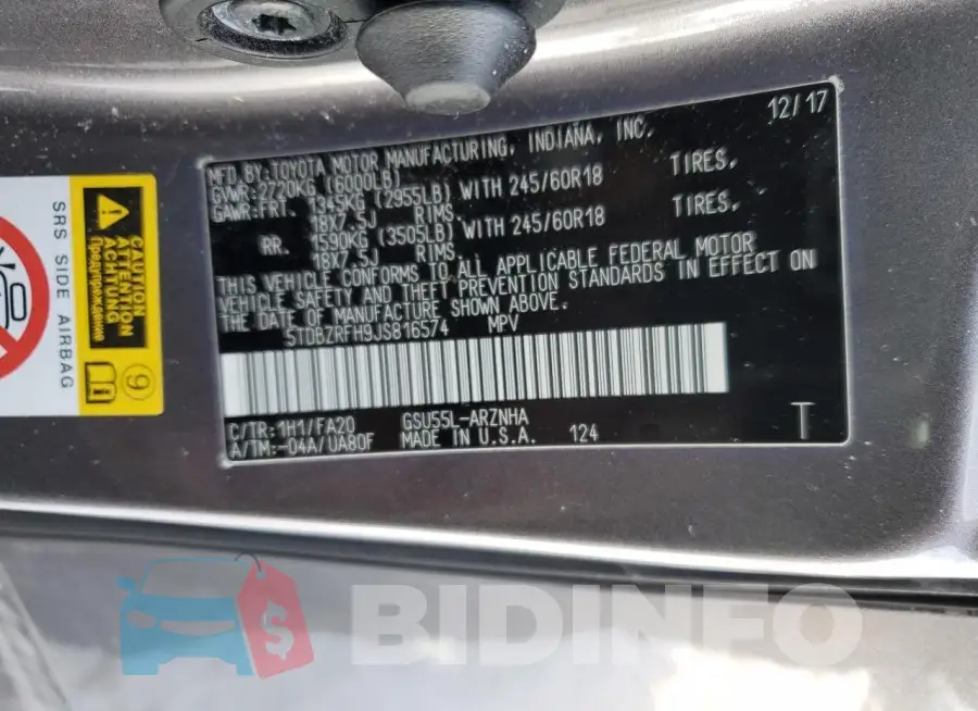 5TDBZRFH9JS816574 Photo# 13