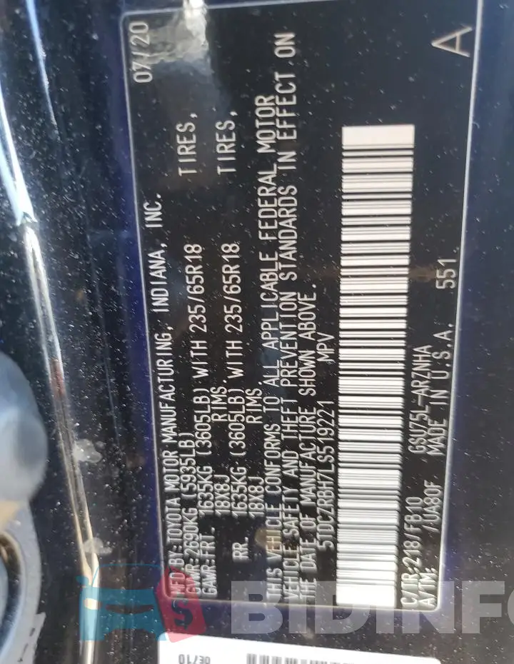 5TDCZRBH7LS519221 Photo# 13