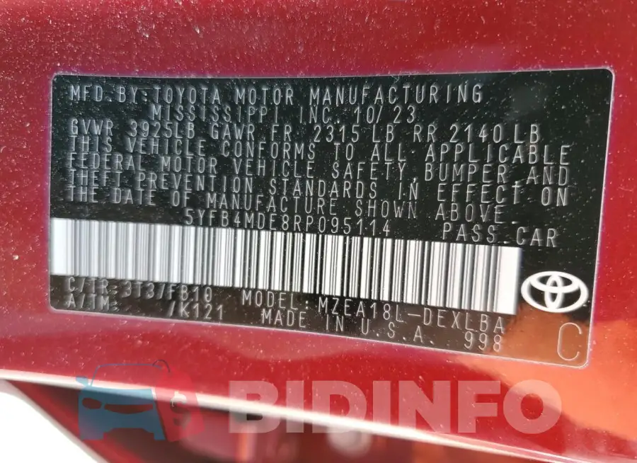 5YFB4MDE8RP095114 Photo# 13
