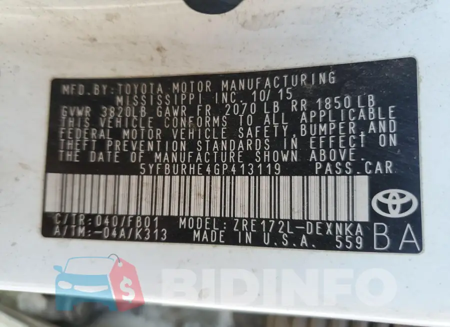 5YFBURHE4GP413119 Photo# 12