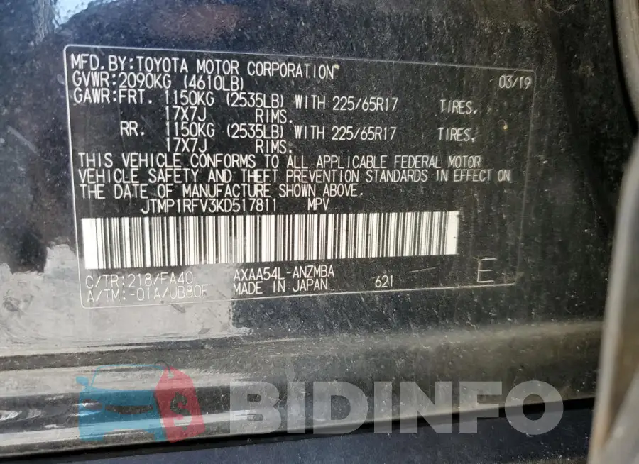 JTMP1RFV3KD517811 Photo# 13