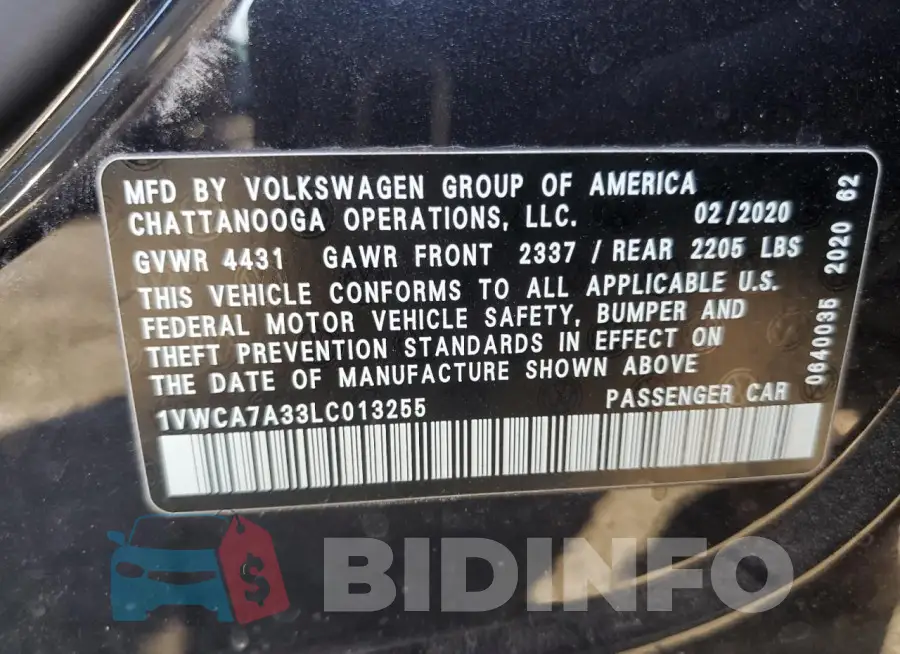 1VWCA7A33LC013255 Photo# 12