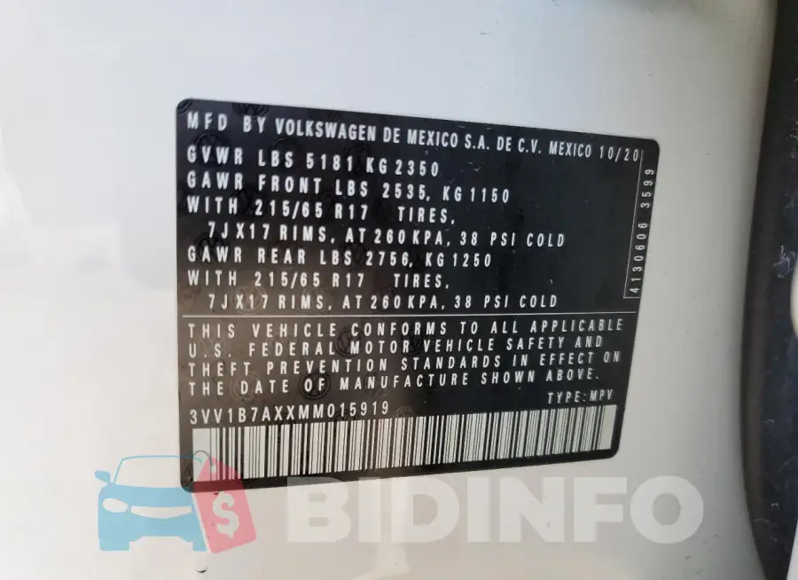 3VV1B7AXXMM015919 Photo# 13