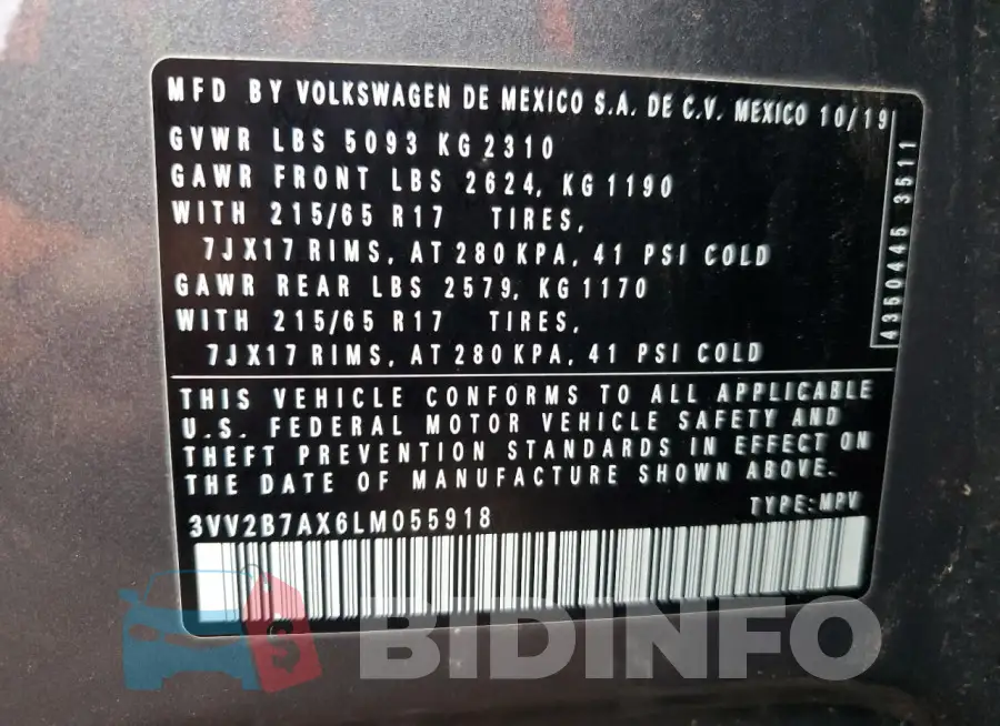 3VV2B7AX6LM055918 Photo# 13