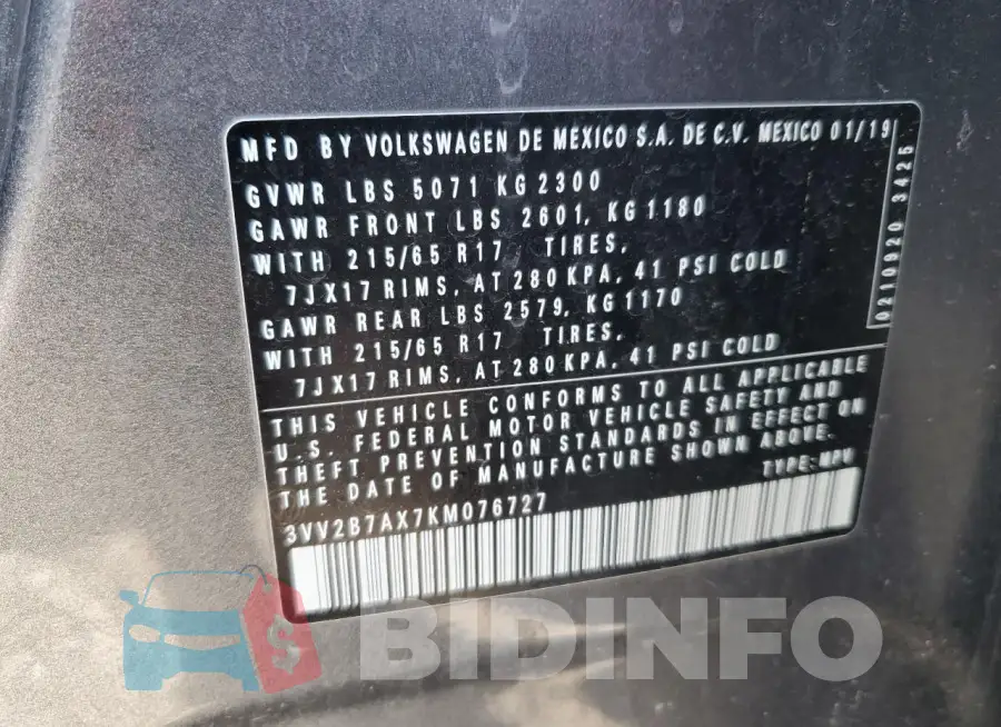 3VV2B7AX7KM076727 Photo# 12