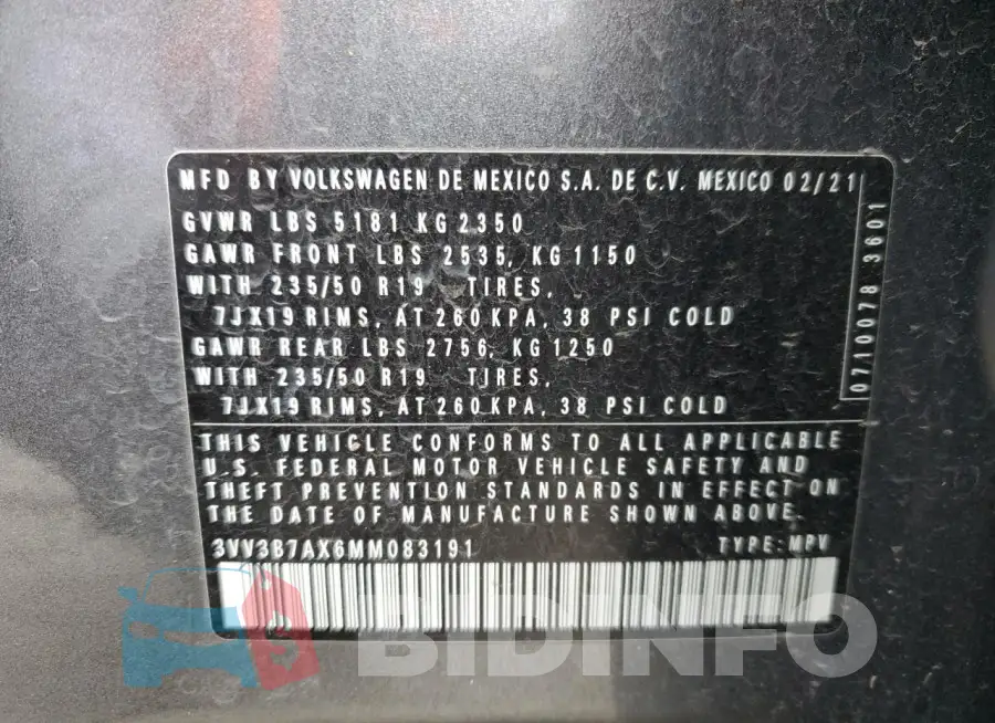 3VV3B7AX6MM083191 Photo# 13