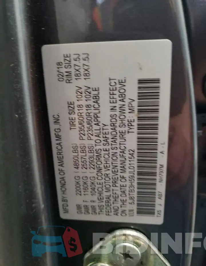 5J8TB3H59JL011542 Photo# 13