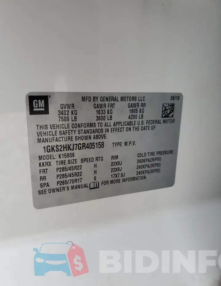 1GKS2HKJ7GR405158 Photo# 13