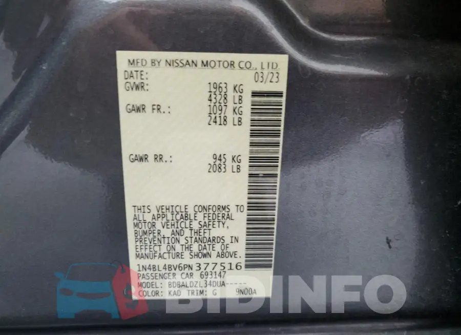 1N4BL4BV6PN377516 Photo# 12