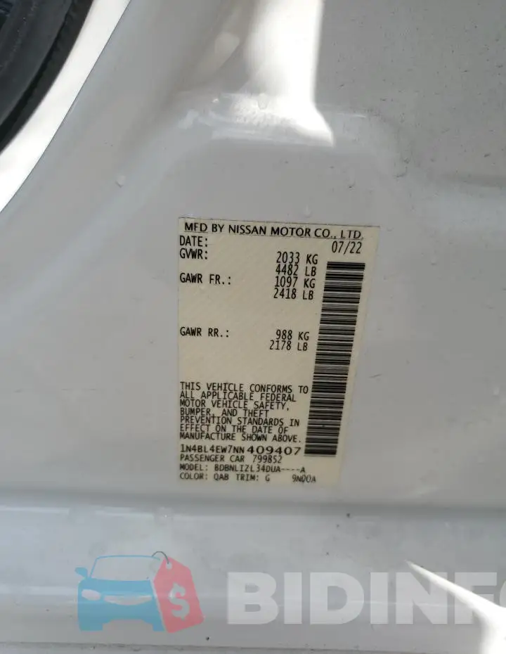 1N4BL4EW7NN409407 Photo# 12