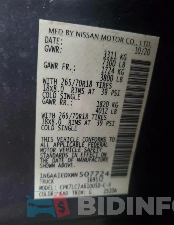 1N6AA1EDXMN507724 Photo# 12