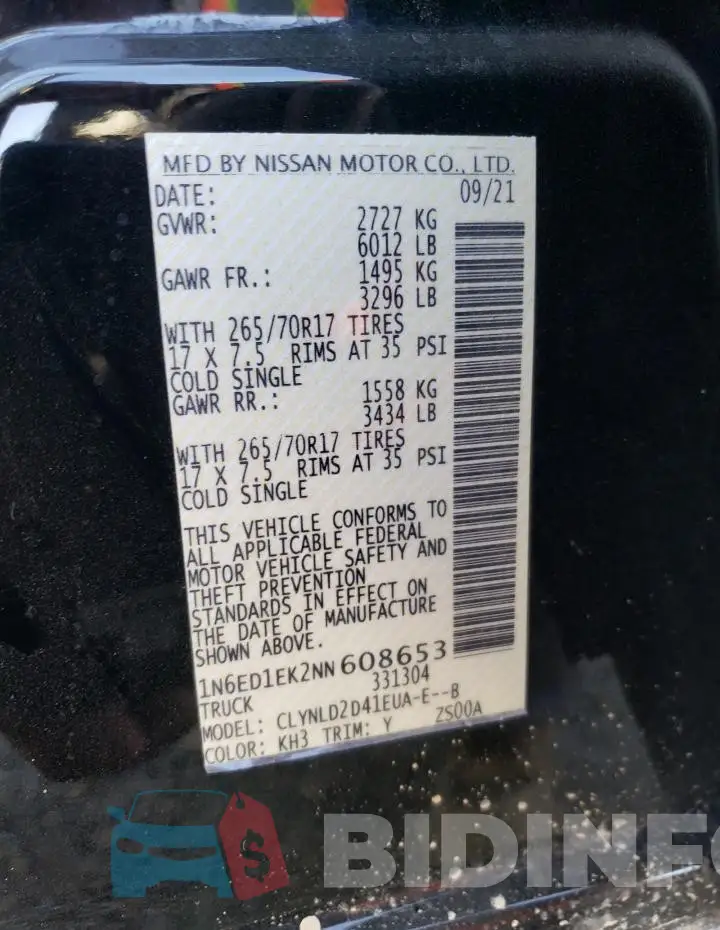 1N6ED1EK2NN608653 Photo# 13