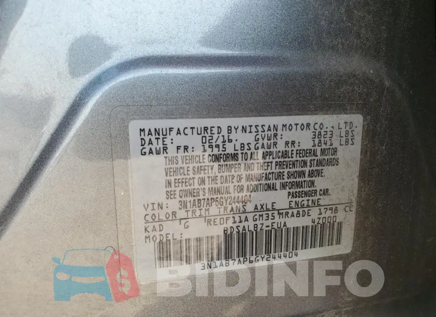 3N1AB7AP6GY244404 Photo# 12