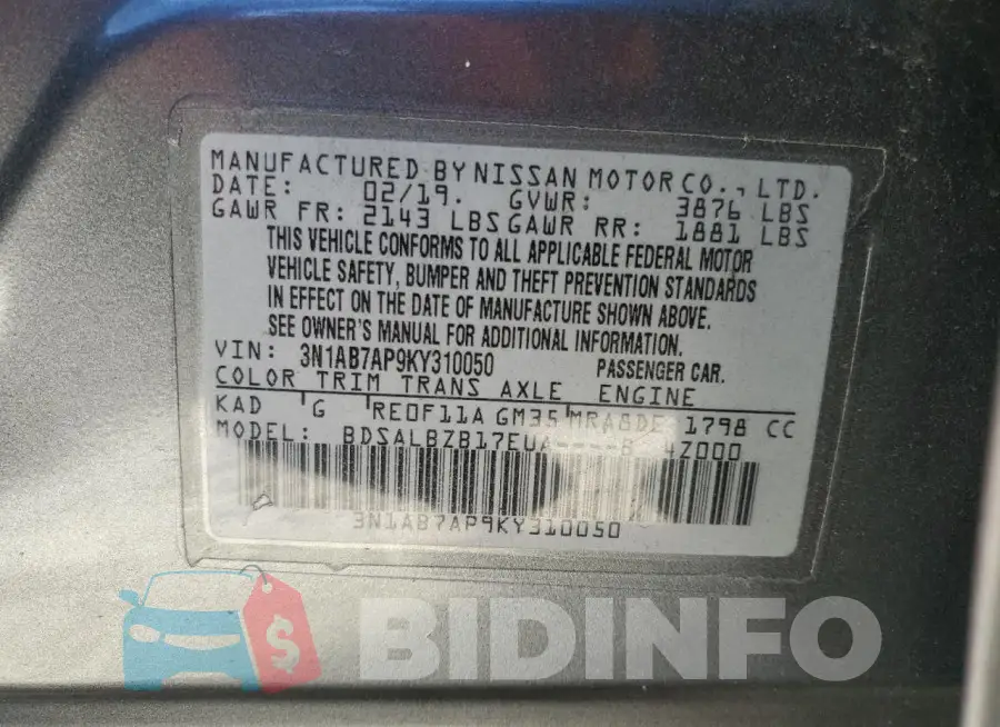 3N1AB7AP9KY310050 Photo# 13