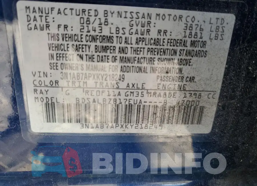 3N1AB7APXKY218249 Photo# 12