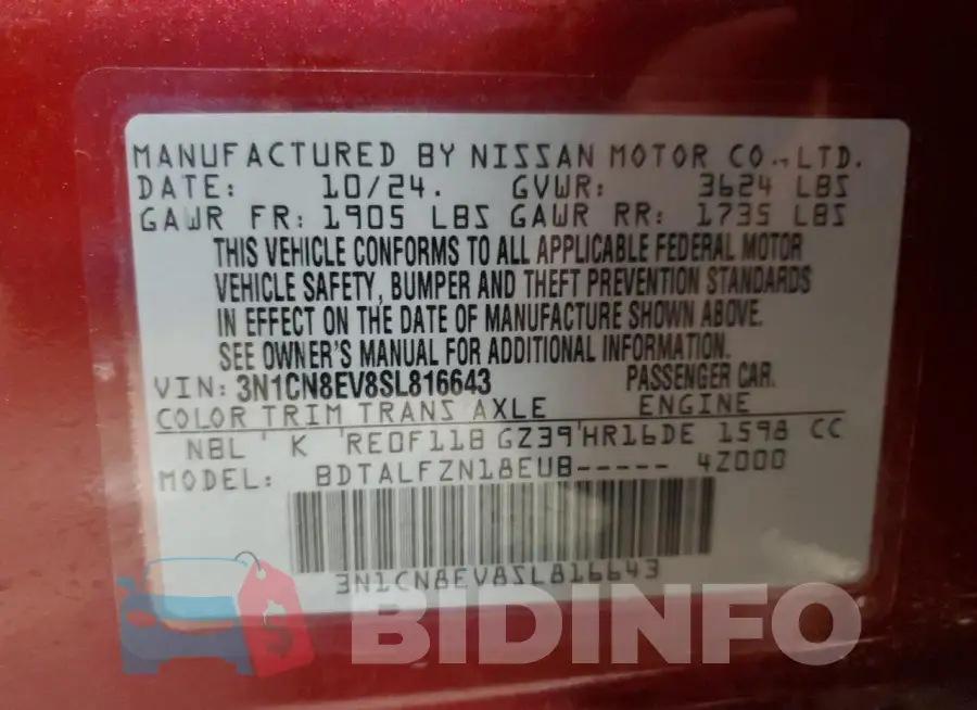 3N1CN8EV8SL816643 Photo# 13