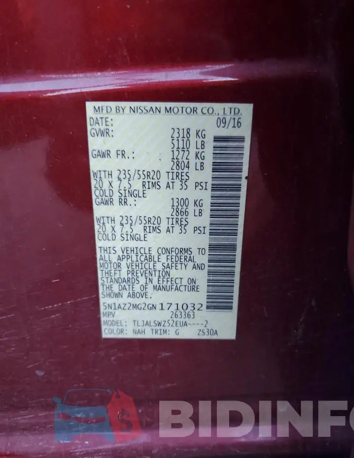 5N1AZ2MG2GN171032 Photo# 13