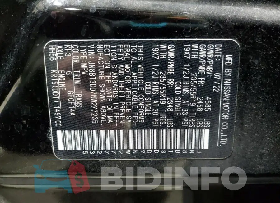 JN8BT3DD7NW277235 Photo# 13