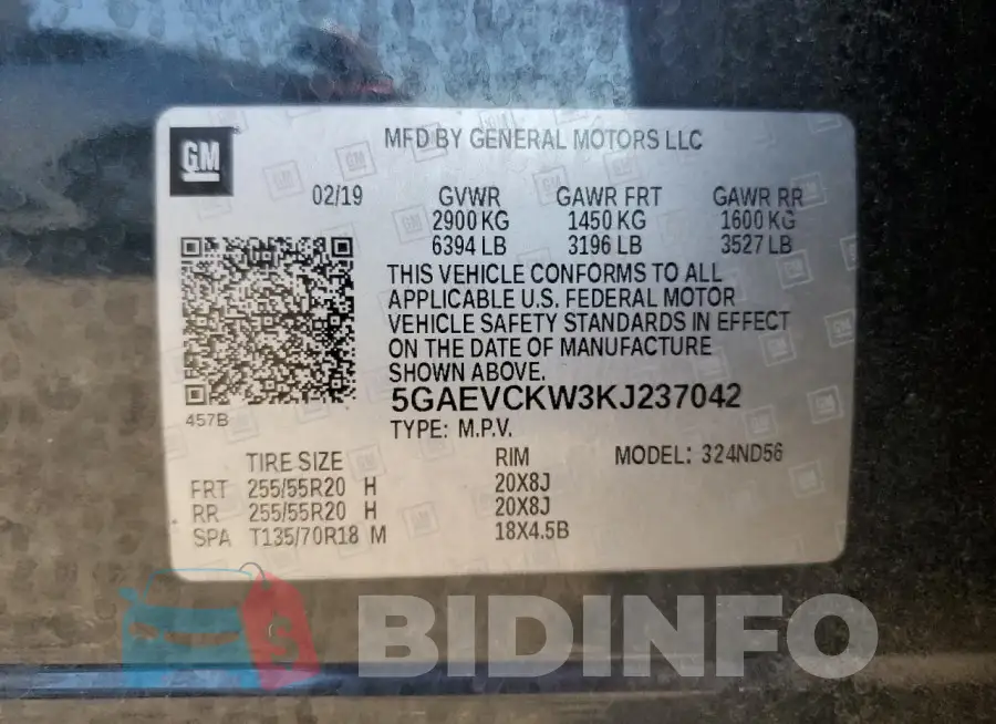 5GAEVCKW3KJ237042 Photo# 13