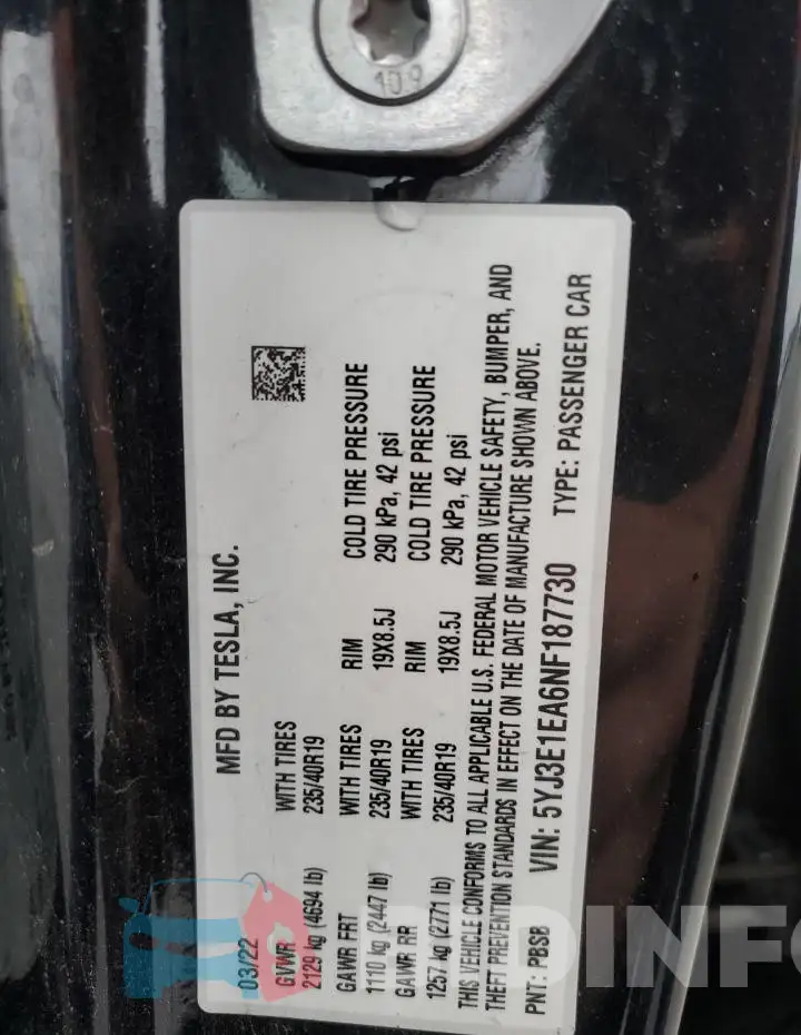 5YJ3E1EA6NF187730 Photo# 12