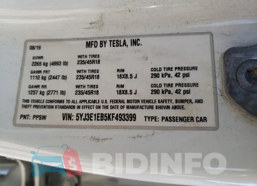 5YJ3E1EB5KF493399 Photo# 12
