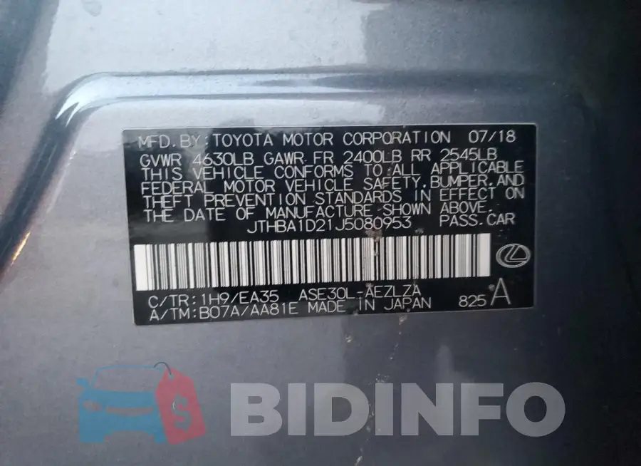 JTHBA1D21J5080953 Photo# 12